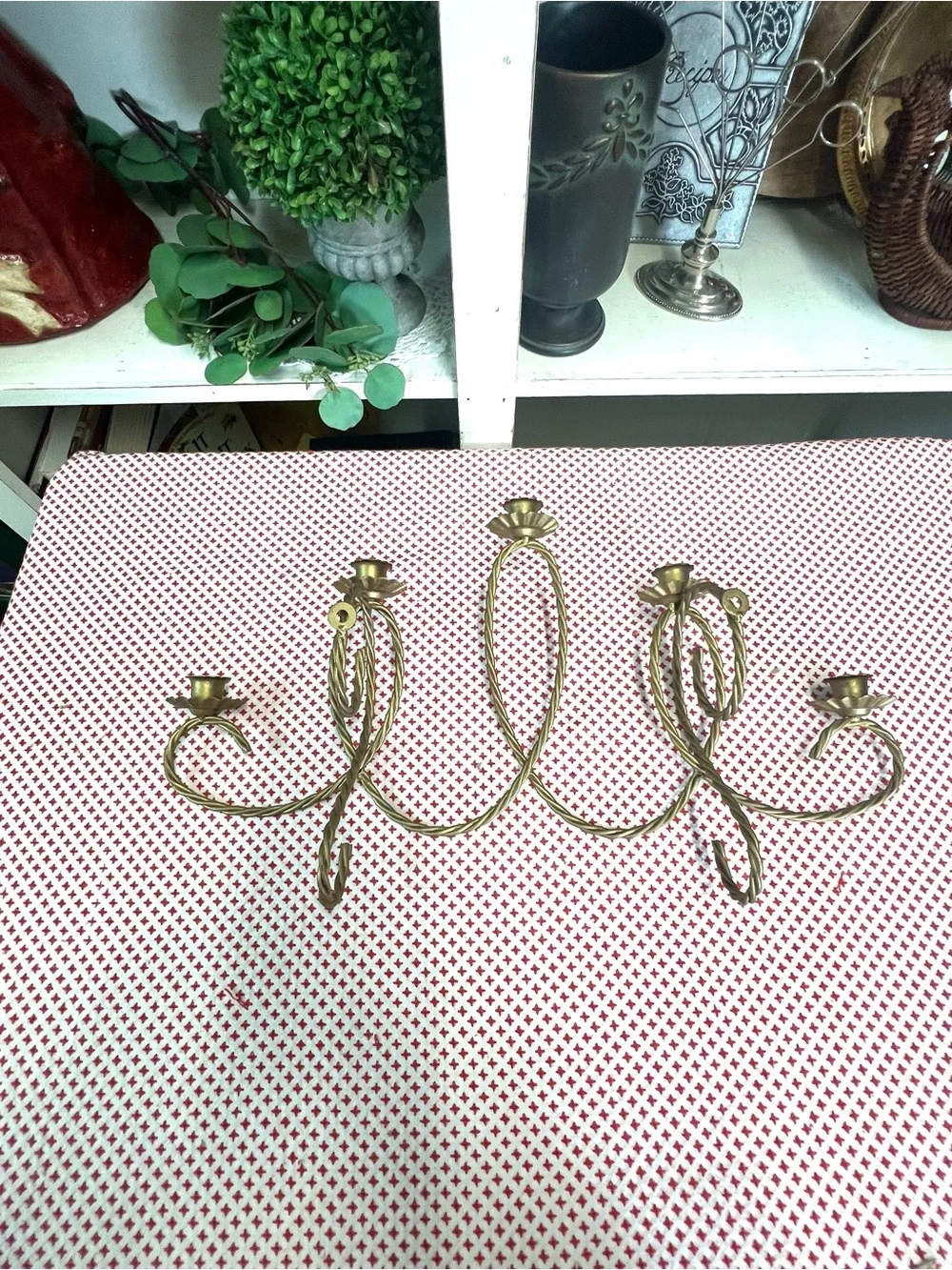 Vintage gold twisted metal large wall candle sconce retro grandma core decor
